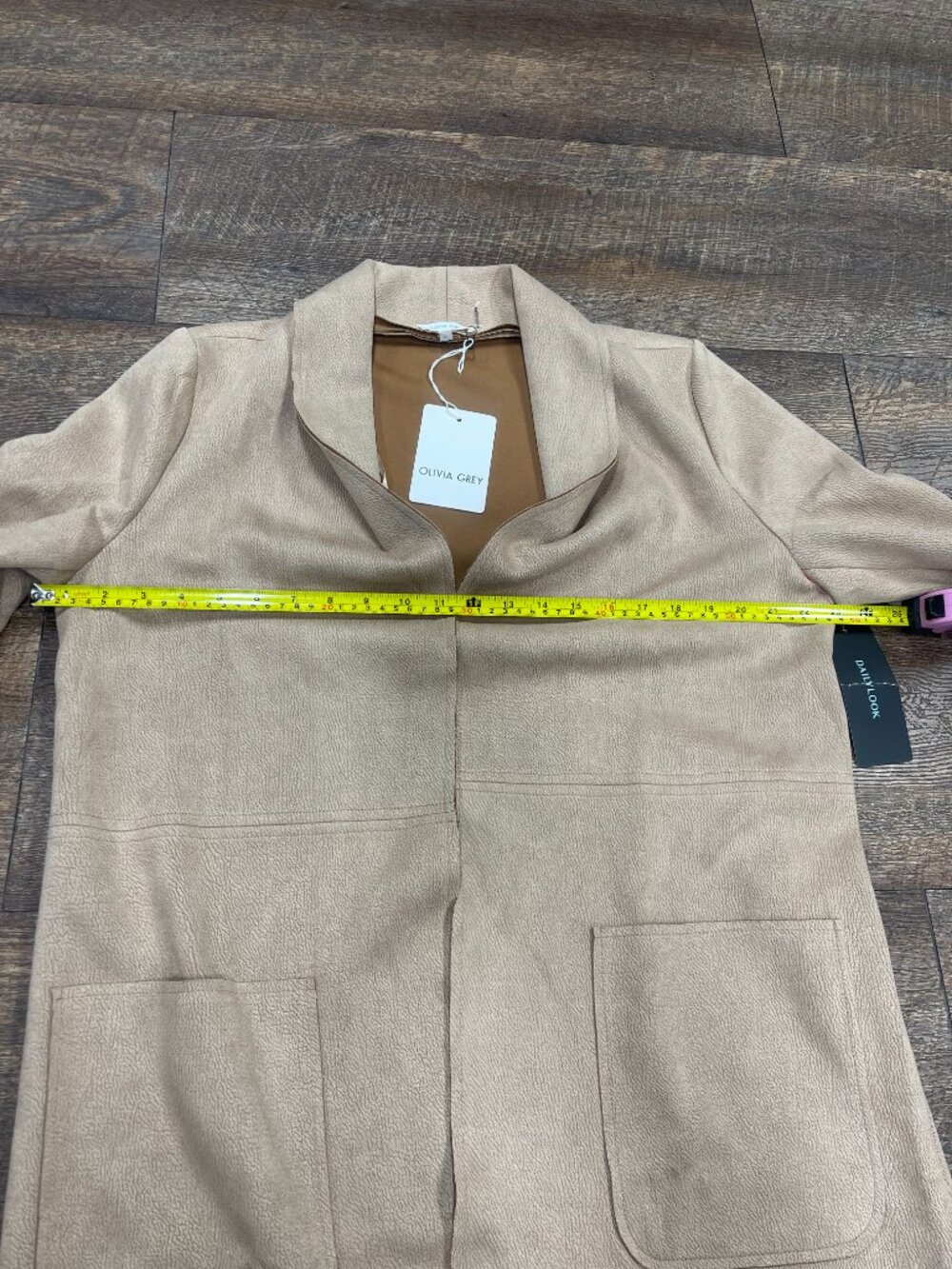 Olivia Grey XL Camel Textured Long Open Front Coat NWT Flaw - Picture 4 of 13